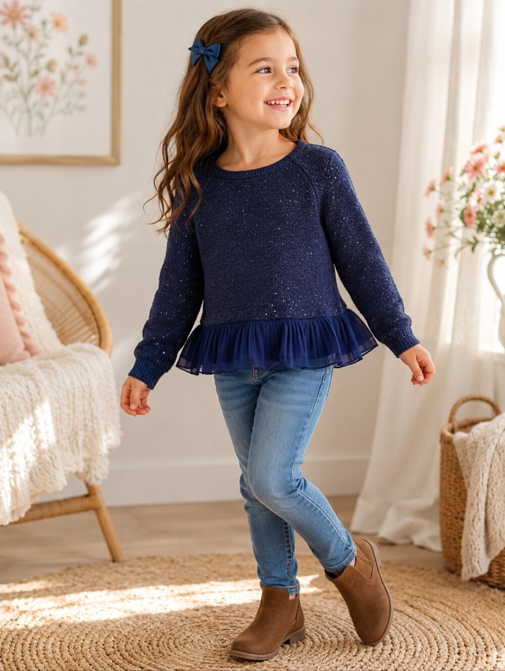 GAP Kids Navy Ruffle Hem Sweater | Girls Size 6–7